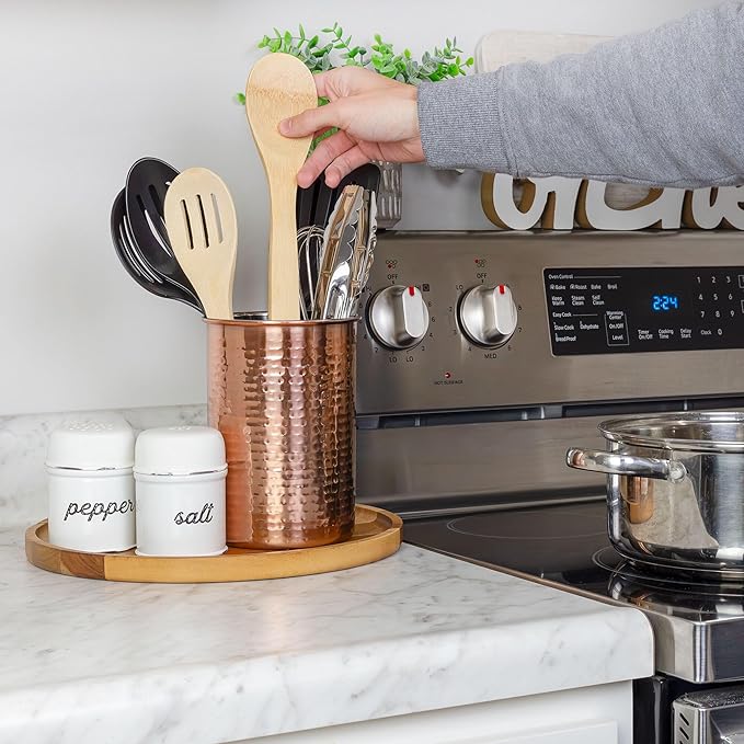 Darware Copper Coated Kitchen Utensil Holder / 7-Inch Tool Caddy, Store All Your Wooden Spoons, Spatulas, & More