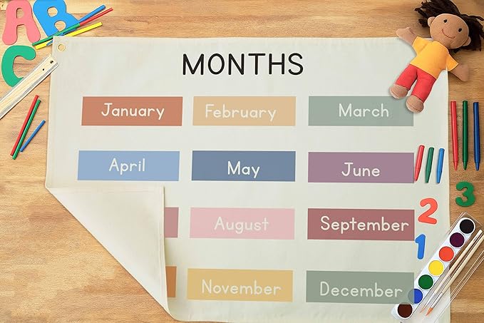 Classroom Wall Banner Decor-Teacher Gift-Inspirational Back to School Wall Art Flag Decor-Months-Hanging Canvas Banner for Classroom Reading Corner Homeschool Teacher Office Reading Corner