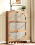 Nicetree Rattan Arched Accent Shoe Storage Cabinet - Freestanding Ultra Slim for Entryway, 3 Flip Drawers & 3-Tier Adjustable Shelves, Farmhouse Modern Rustic Shoe Rack for Hallway, Foyer, Living Room