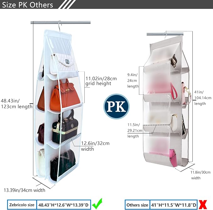 purse organizer, NEW improved Larger, purse organizer for closet, Heavy Duty Hooks, purse storage, Durability Material, handbag organizer, holds bigger bags, closet organizer, White-1Pack