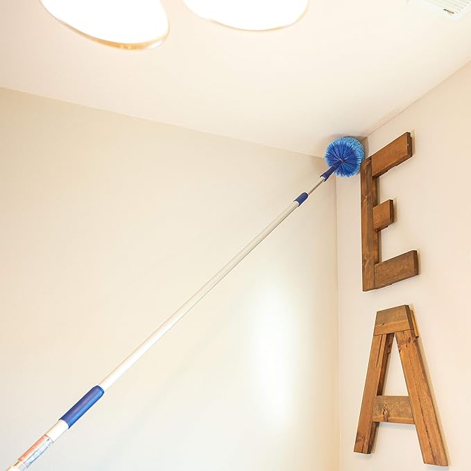 Cobweb Duster, Extendable Reach 20 feet, Ceiling Fan Duster | 3-Stage Aluminum Telescoping Pole | Medium Stiff Bristles | Long Handle Webster Duster for Cleaning | U.S Duster Co.