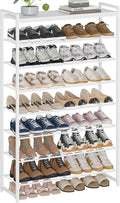 8 Tier Shoe Rack Organizer for 32-40 Pairs, Tall Metal Shoe Storage Shelf with Wood Top, Adjustable Boot Space, Narrow Design for Entryway Closet,White