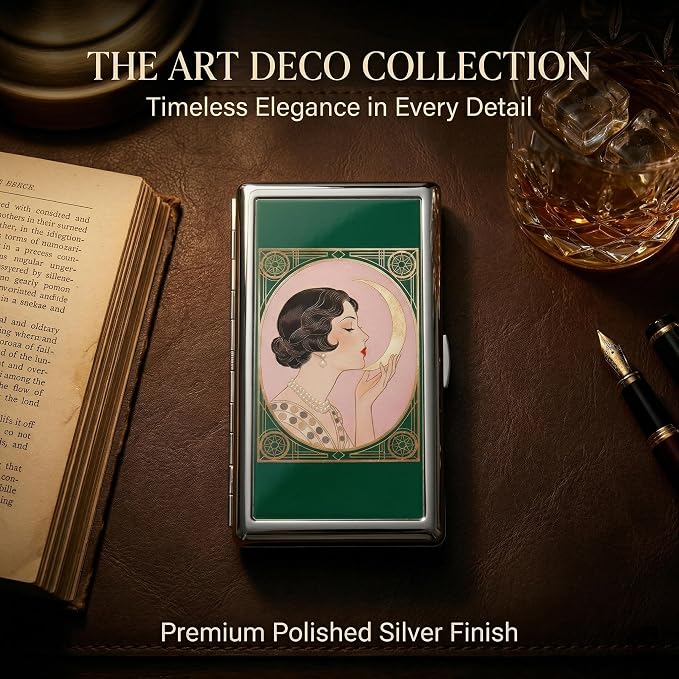Vintage Art Deco Versatile Card & Cash/Cigarette Holder Case, Slim Metal Wallet for Women Men Credit ID Business Cards (#I)