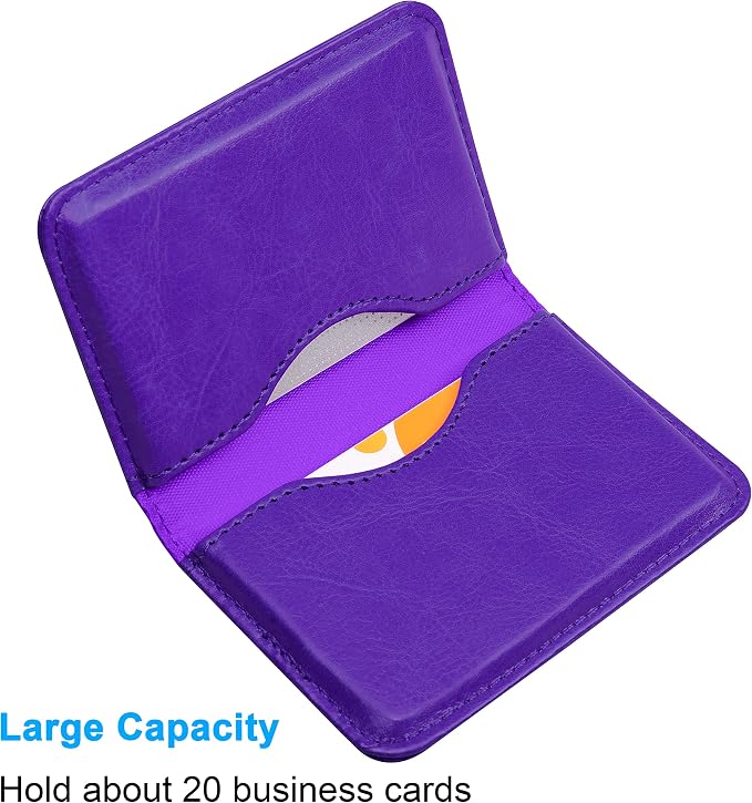 Wisdompro Business Card Holder, 2-Sided Folio Name Card Case | PU Leather Credit Card Holder Wallet with Magnetic Shut, Ultra Slim and Thin, for Business Cards & ID Cards, Men and Women