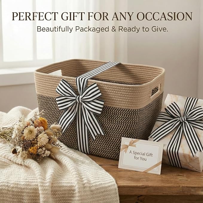 JMvicyroam Woven Blanket Basket,65L Large Storage Bin for Blankets Toys Clothes,Decorative Rope Basket for Living Room Bedroom with Handles, Jute&Black