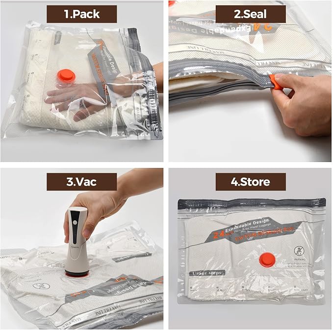 Vacuum Seal Bags for Clothing Travel with Electric Pump,8 Pack | Fits Carry-On, Luggage, and Suitcase | Reusable Airtight Seal Prevents Leaks | Save 85% Volume for Clothes & Bedding