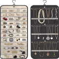 Hanging Jewelry Organizer Storage with Hanger Metal Hooks Double-Sided Jewelry Holder- Wall Mount Holder for Earrings, Necklaces, Rings on Closet, Wall, Door, 1 piece, Large, Charcoal Black