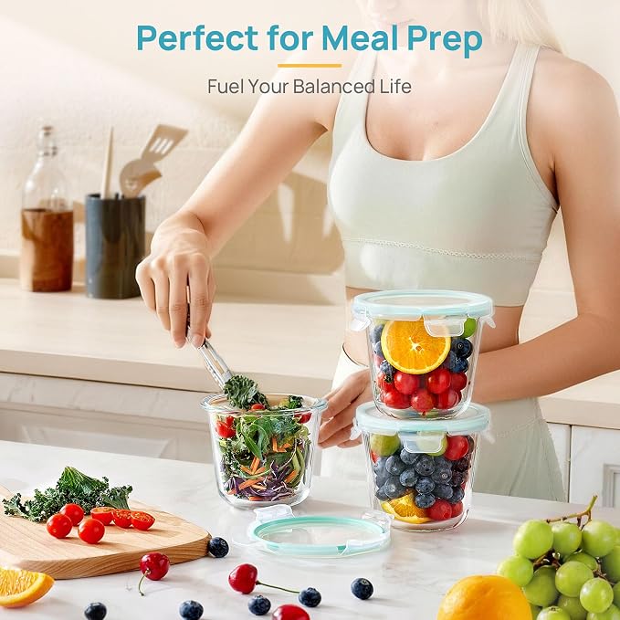 Vtopmart 5 Pack 3 Cup Glass Soup Container, Meal Prep Freezer Containers Set with Airtight Lids, Glass Food Storage Jar for Salad, Fruit, Lunch, Leftover, BPA-Free, Microwave, Dishwasher