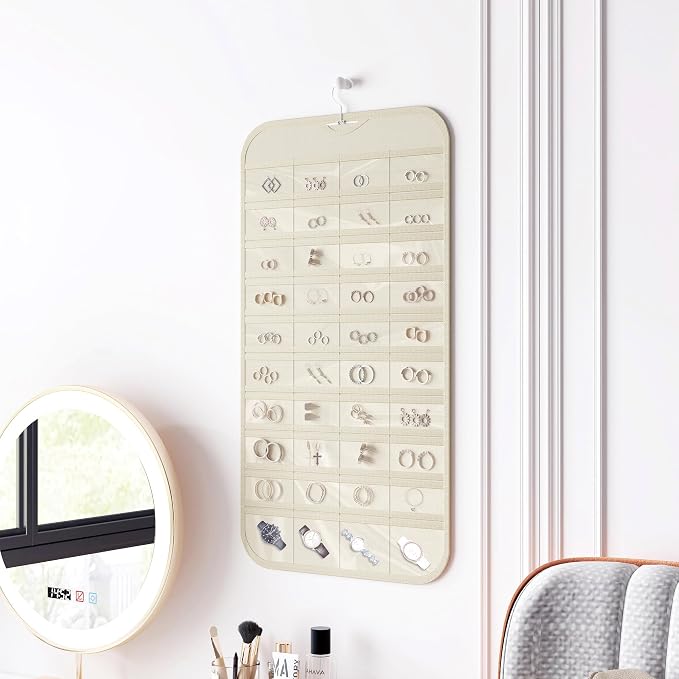 Hanging Jewelry Organizer 80-Pocket Double-Sided Storage, 2-Pack, Beige