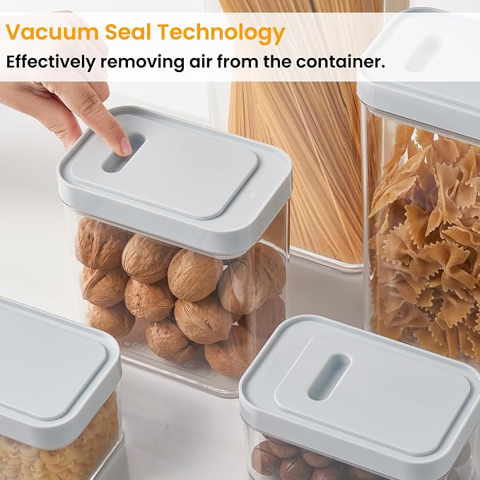 vacane Pump-Lock Airtight Food Storage Containers Set with Lids, 0.38/0.99/1.63Qt Plastic Cereal Containers, Stackable Kitchen Storage Containers Set for Flour Snack Sugar Coffee, Dishwasher Safe