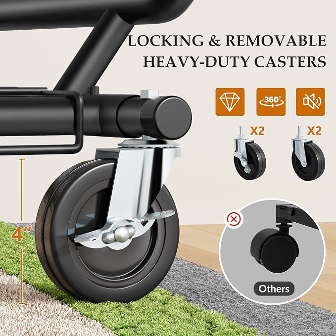 Gewudraw Clothes Rack Heavy Duty Load 900 Lbs With Wheels, Double Rod,Black | Rolling Clothing Rack, Adjustable Height, Extendable Rod, Portable, Collapsible, Shelf, Hooks,for Wardrobe,Bedroom,Commercial