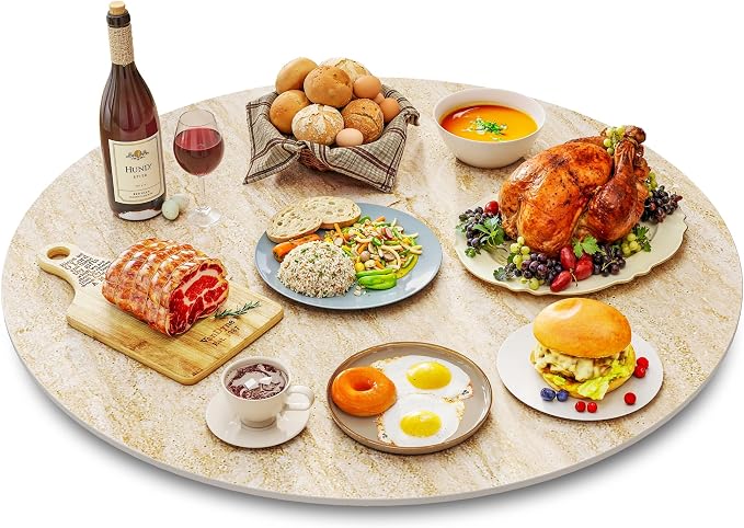ZL ZELing 31.5" Lazy Susan Turntable – 360° Sinteredstone Silent Anti-Slip Turntable, Table Top Centerpiece for Kitchen, Pantry, Spice Rack, Refrigerator & Dining Table, Beige