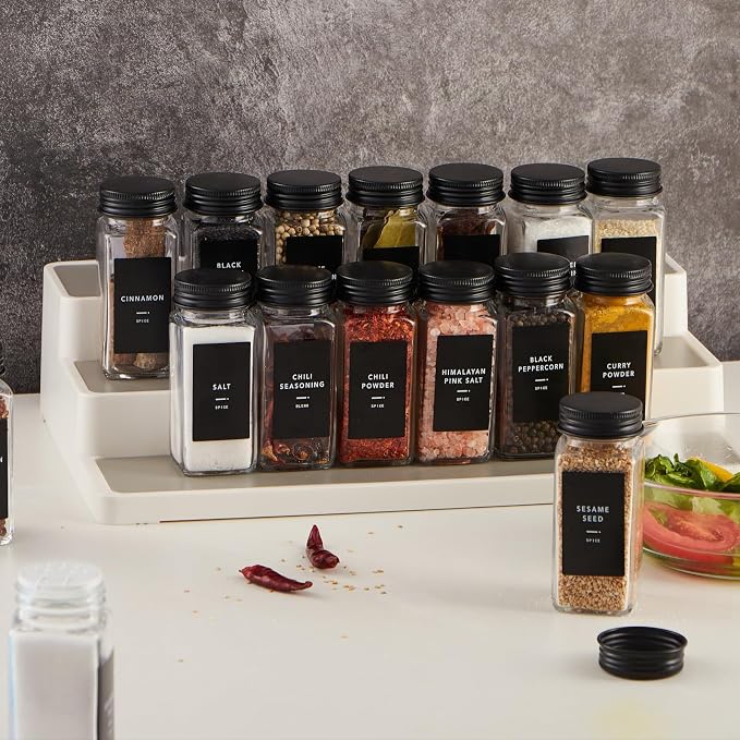 192 Spice Labels,Black Preprinted Waterproof Stickers,Herb&Seasoning Labels | for spice jars;for spice rack with jars