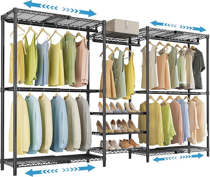 VIPEK X3S Expandable Closet System, Heavy Duty Freestanding Closet Organizer with Shoe Shelves, 5 Hanging Rods & 8 Adjustable Shelves, Fits 5.10 to 8.8 FT, Black