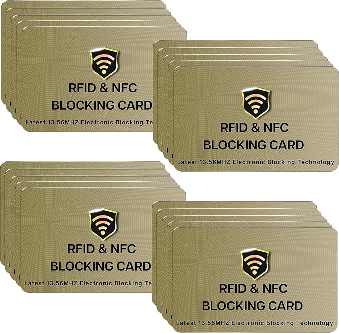 SaiTech IT 20 Pack RFID Blocking Card for Credit Debit ID Card, Golden | Slim Anti-Theft Contactless NFC RFID Blocker Protector, Easily Fit into Wallet and Purse, for Men & Women