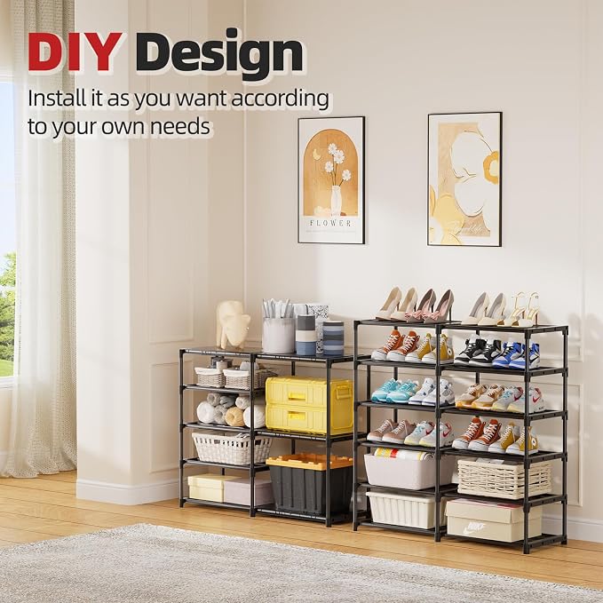 Ekisemio 12 Tier Shoe Rack Tall, Shoe Rack Organizer, Large Capacity Holds 34-50 Pairs, Boot Rack Organizer for Entryway, Closet, Garage, Black