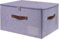 ANMINY Fabric Storage Box Bins with Zipper Lid, Washable Purple | Cotton Linen Fabric, PP Board Frame, Label Holder, Stackable & Foldable, PU Handles, Dual-Zipper 3-Side Open Lid, Large