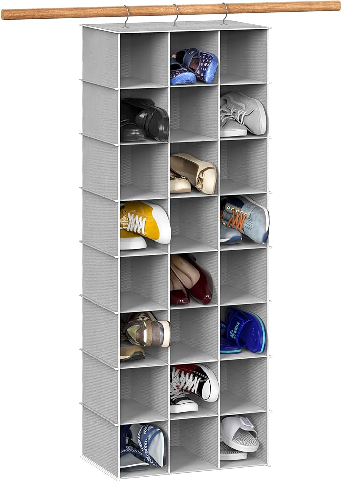 Simple Houseware 24 Section Shelves Hanging Shoes Organizer, Gray | 3 Metal Hooks, 8 Tier, Holds Up to 24 lbs