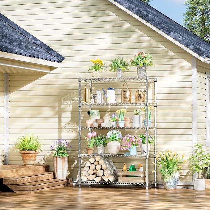 18"in Deep Heavy Duty Industrial Metal Garage Shelving for Laundry Storage | 5-Tier 1750 LBS Chrome Storage Racks and Shelving, 17.7" D X 47.2" W X 72.3" H Storage Rack for Garage, Workshop