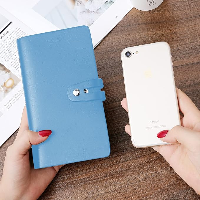 RFID Credit Card Holder, Leather Business Card Organizer with 96 Card Slots, Credit Card Case for Managing Your Different Cards and Important Documents to Prevent Loss or Damage (Light Blue)