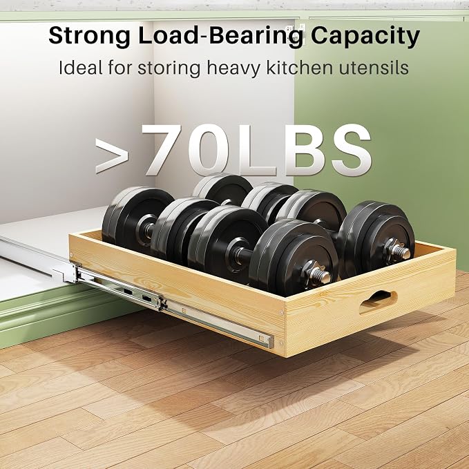 2Pack Pull Out Cabinet Organizer, Soft Close Wooden Slide Out Drawers for Pots, Full-extension Roll Out Shelves for Kitchen Cabinets, Pantry Organization, Bottom and Side Mount(15"W X 21"D x 3.4''H)