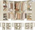 Armocity Closet System Set of 3 - Corner Closet Organizer System with 2 Drawers/16 Shelves/6 Hanging Rods, 151.1" L-Shaped Walk-In Wardrobe Organizer, 2800+ lbs Capacity, White Oak