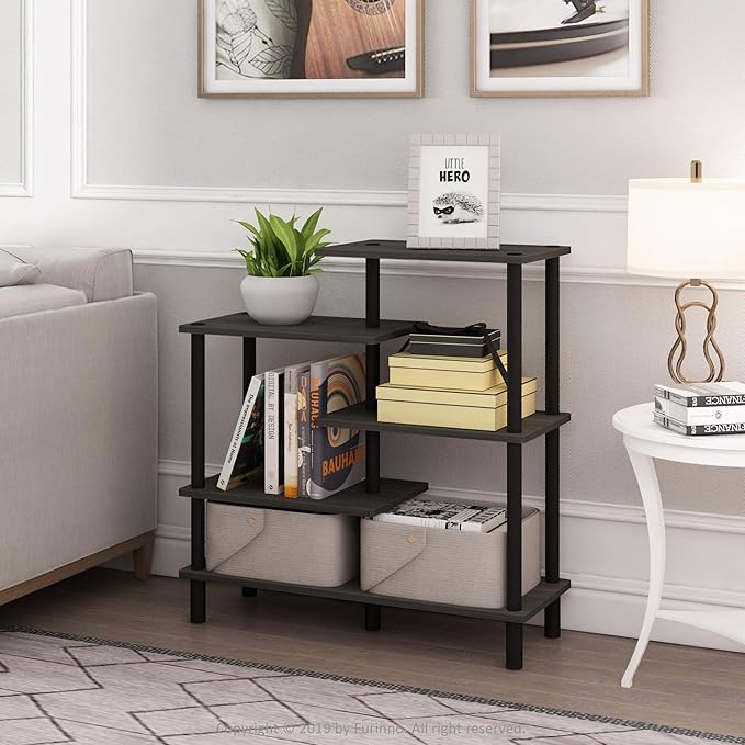 Furinno TURN-N-TUBE Storage Shelves, 5-Tier Book Shelf, Accent Display Shelf, Toolless Open Shelves, Round Tubes, for Organization and Storage, Living Room, Garage, Home Office, Espresso