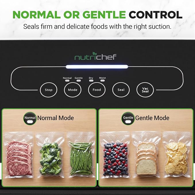 NutriChef Automatic Vacuum Air Sealing System for Food Preservation with Starter Kit, Compact Design, Lab Tested, Dry & Moist Food Modes with Led Indicator Lights, Black