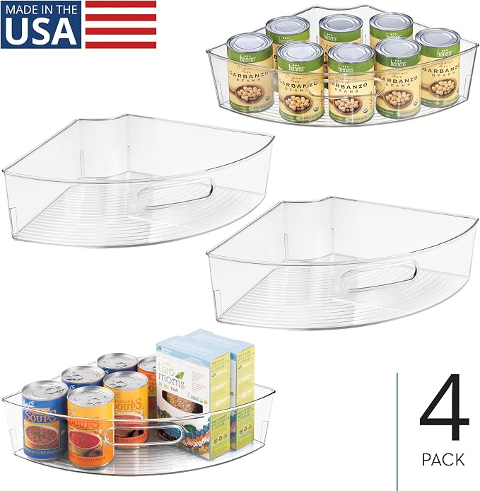 iDesign Clear Plastic 1/4 Wedge Bin, 4-Pack | Corner Lazy Susan Cabinet, Kitchen Cabinet Organizer