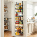 Over the Door Spice Rack 9-Tier Black for Kitchen Pantry | Adjustable 9-tier metal over-door storage rack for kitchen, pantry. Rust-resistant, hooks, suction cups, no-drill.