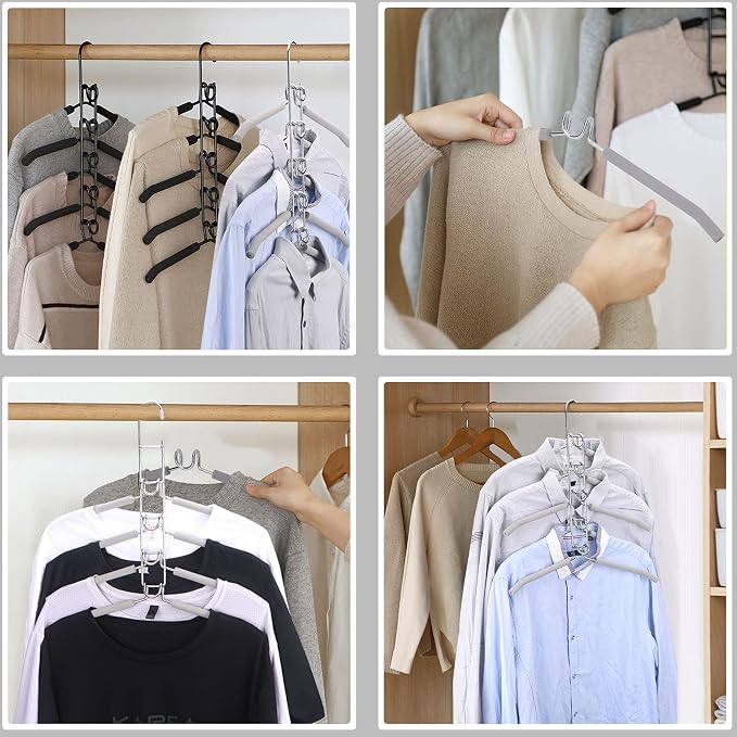 Space Saving Hangers for Clothes 4 Pack Closet Storage | Heavy Duty Non-slip Foam Padded, Detachable Design. Fits Shirts, Coats, Suits. Perfect Storage for Dorms & Apartments Grey