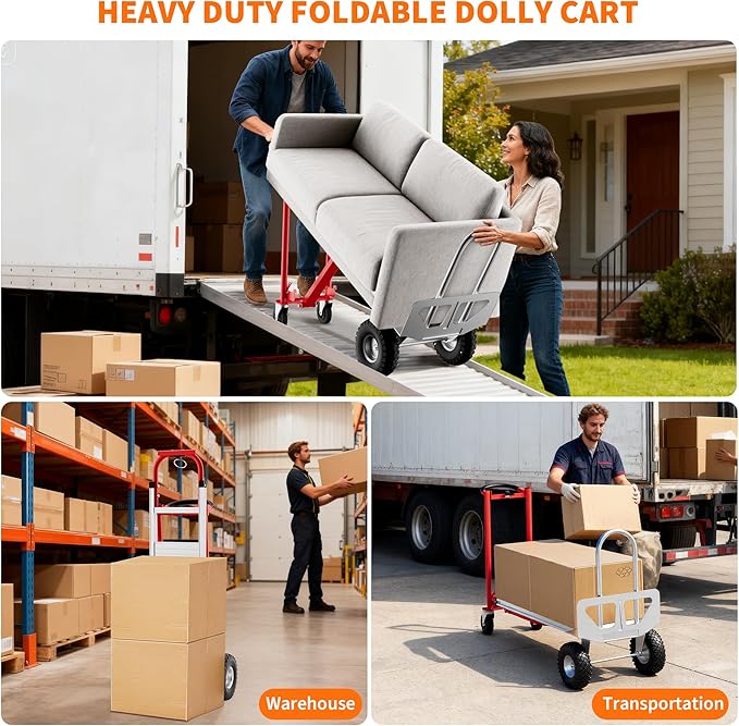 3-in-1 Convertible Hand Truck - 770 Lbs Heavy Duty Multi-Functional Aluminum Moving Dolly with Stair-Climbing Wheels - Folding Platform Cart & Utility Trolley for Home, Warehouse, Office