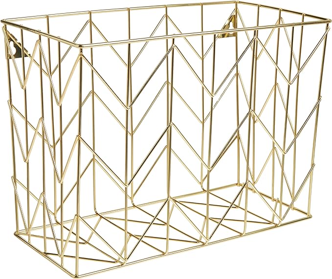 U Brands Desktop Hanging File Organizer, Gold Wire Metal Letter Size File Holder, Steel Wire Document & Folder Organizer for Office Desk, Home, Classroom