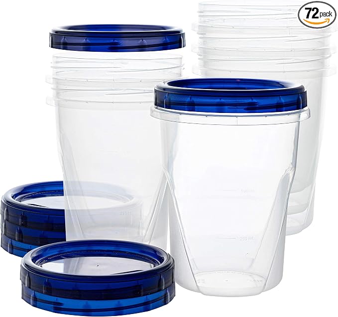 PLASTICPRO 32 oz 72 Pack Twist Top Deli Containers Clear bottom With blue Top Twist on Lids Reusable, Stackable, Food Storage Freezer Container Pack of 72
