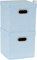 Household Essentials 816-1 Café Cube Bin Storage Set with Lids and Handles | 2 Pack, Baby Blue Linen