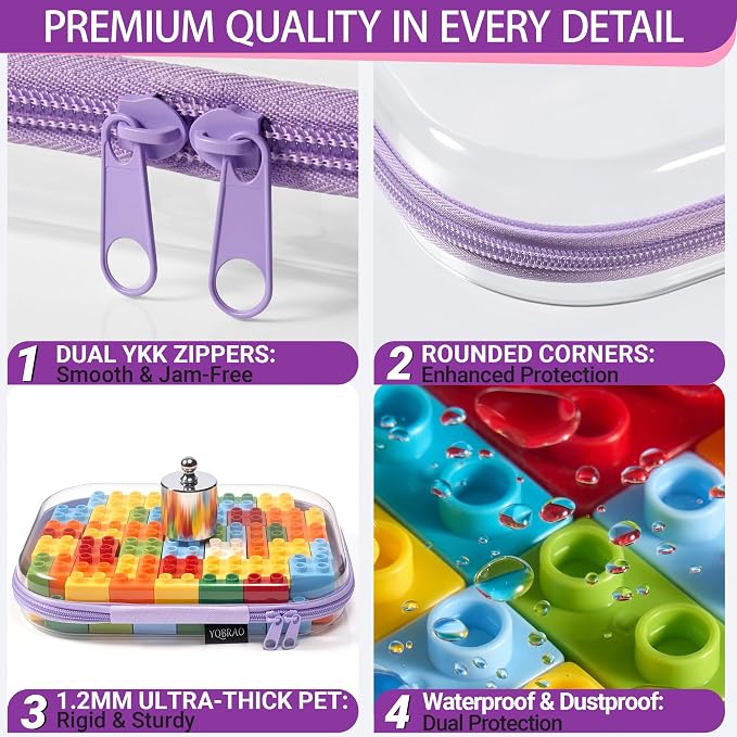 YQBRAO Clear Hard Shell Organizer Cases, 3-Pack, Purple | Rigid 1.2 mm PET organizers with multi-size design for cosmetics, travel storage, and everyday essentials