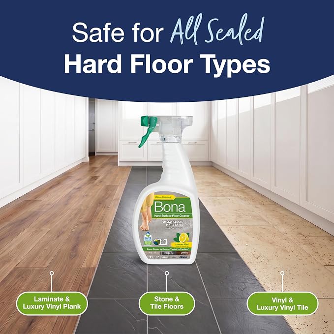Bona Multi-Surface Floor Cleaner Spray - 32 fl oz - Lemon Mint Scent - Refillable - Residue-Free Floor Cleaning Solution for Stone, Tile, Laminate, and Vinyl Floors