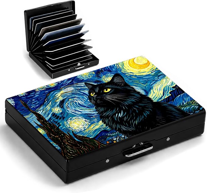 Starry Cat Metal Wallet Credit Card Protector Case Equipped RFID Blocking | with Pop-Up Button Slim Business Cards Holder Aluminum Cards Case Exclusive Cats Mom Gifts for Women Men