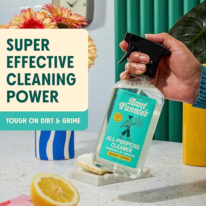 Aunt Fannie's All Purpose Household Cleaner, Multi-surface Spray, Powered by Vinegar for Kitchen, Bath, Windows and Countertops, Lemon Scent (Pack of 6)