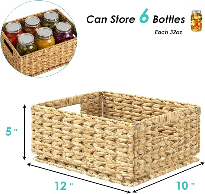 Pantry Wicker Storage Baskets for Shelves, 4 Pack Small Woven Baskets for Storage, Handmade Pantry Organizers and Storage, Boho Decor Water Hyacinth Pantry Organization - Natural