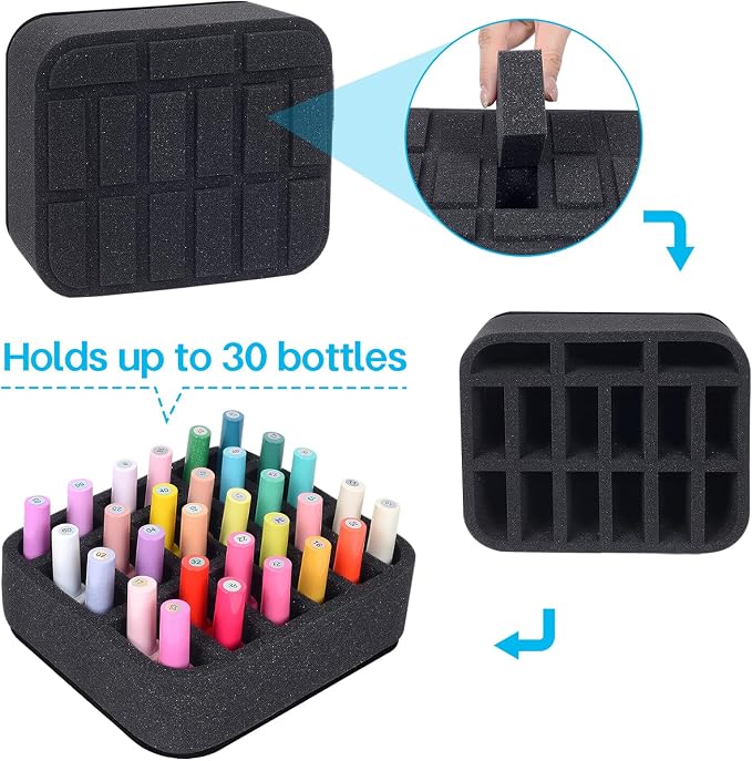 Nail Polish Organizer Holder Foam Pad DIY with 15 Slots(12 Vertically and 3 Horizontally) for Storage Makeup/Nail Polish/Essential Oil Tray for Drawers Black