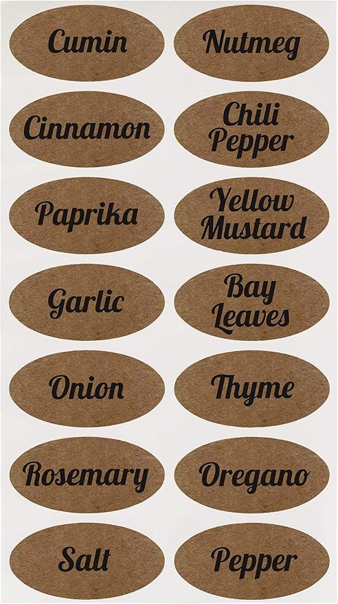 ChromaLabel 1 x 2 Inch Oval Kraft Labels, Imprinted, 112 Stickers per Pack, Assorted Spices