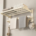 VOLDRA Towel Racks for Bathroom, 24-Inch Towel Shelf with Towel Bar Foldable Towel Holder with 7 Hooks Towel Storage Organizer for Bathroom & Lavatory Wall Mounted(Cream White)