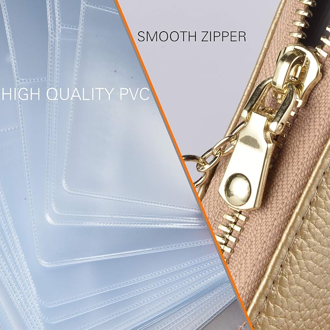 Easyoulife Womens Credit Card Holder Wallet Zip Leather Card Case RFID Blocking (Gold)