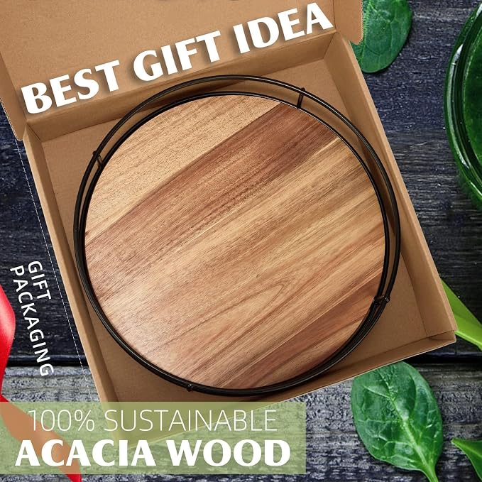 12" Acacia Wood Lazy Susan,360° Lazy Susan for Countertop or Dining Table