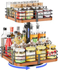 12 Inch Square Lazy Susan Organizer, 2 Tier Adjustable Wood Rack | Removable Divider Rack, 360° Rotating, Adjustable Height, For Pantry, Cabinet, Bathroom & Dining Table