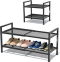 2 Tier Shoe Rack, Expandable Shoe Rack for Closet, Adjustable Shoe Organizer for Entryway, Shoe Storage Organizer for Door Entrance, Garage, Bedroom