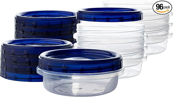 PLASTICPRO [8 oz 96 Pack] Twist Top Deli Containers Clear bottom With blue Top Twist on Lids Reusable, Stackable, Food Storage Freezer Container Pack of 96