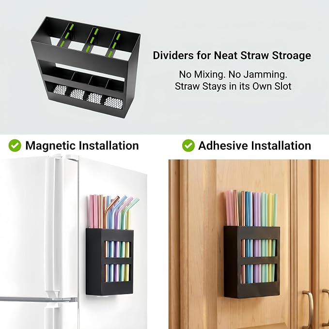 4 Pack No Drill Cabinet Door Lid Organizer for Plastic & Tumbler Lids, Inside Cabinet Wall Mounted Storage, Compatible with Tupperware & Yeti, with Magnetic Straw Holder