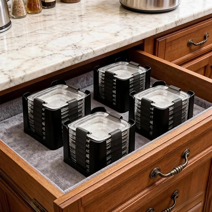 4 Pcs Lids Organizer for Rubbermaid Brilliance Lids | Stack-able Lid Storage, Holds 4.7 Cup, 3.2 Cup & 1.3 Cup Food Containers, Inside Cabinet